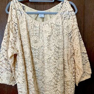 Lace Cream Colored Cold Shoulder Top 2X